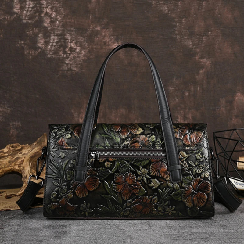 MOTAORA New Genuine Leather Women's Handbag Retro Handmade Embossed Shoulder Bag Versatile Large Capacity Cowhide Crossbody Bags