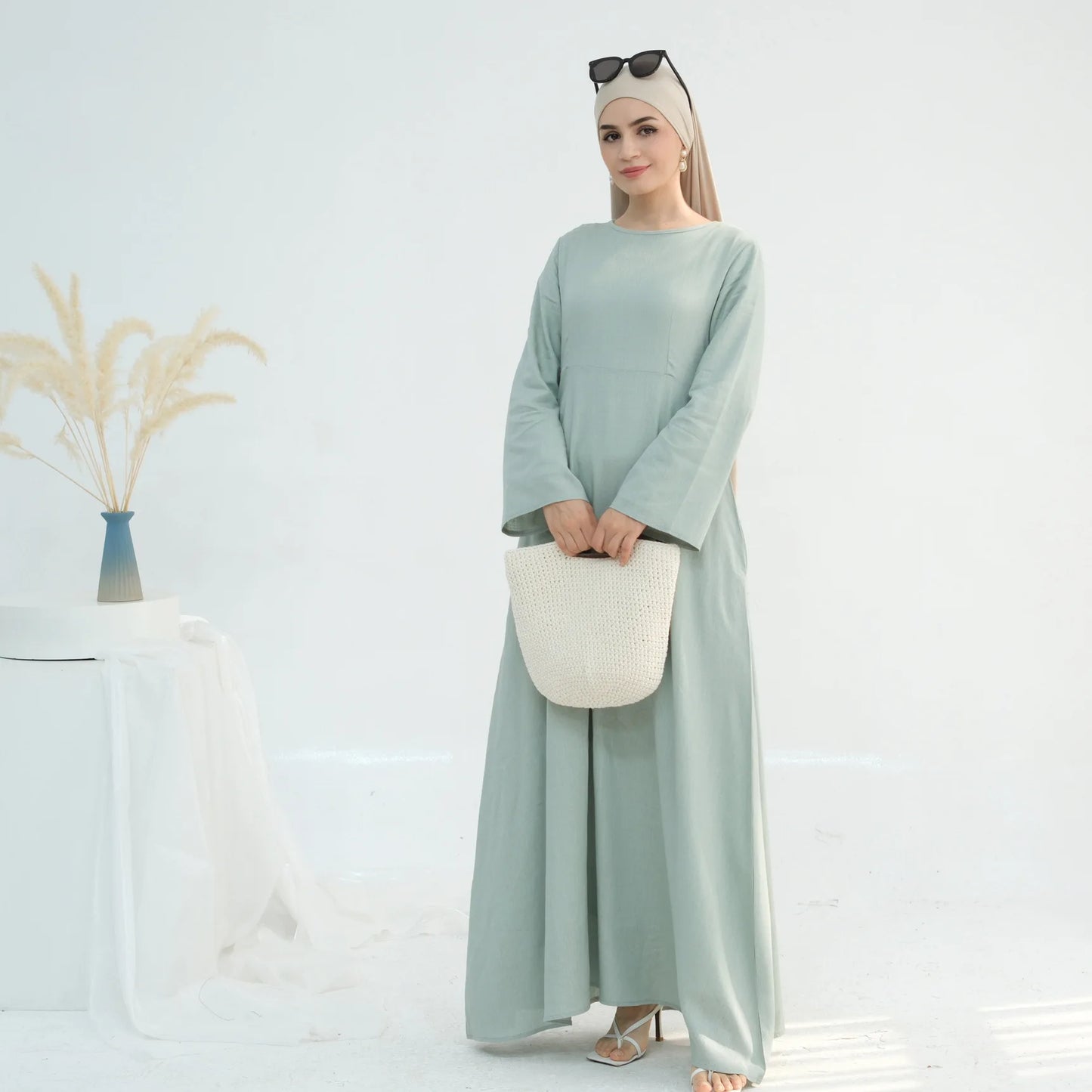 2025 Linen Pink Abaya Eid Ramadan Modest Maxi Dress Solid Color Robe Arabe Elegant Women Muslim Dresses Caftan Marocain Femme