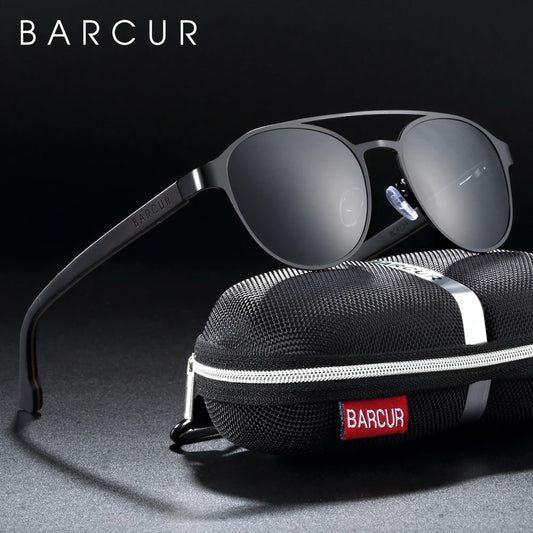 BARCUR Fashion Round Design Women Sunglasses Metal Frame Polarized Lens Laminated Ebony Wood Temple Man Sun Glasses UV400