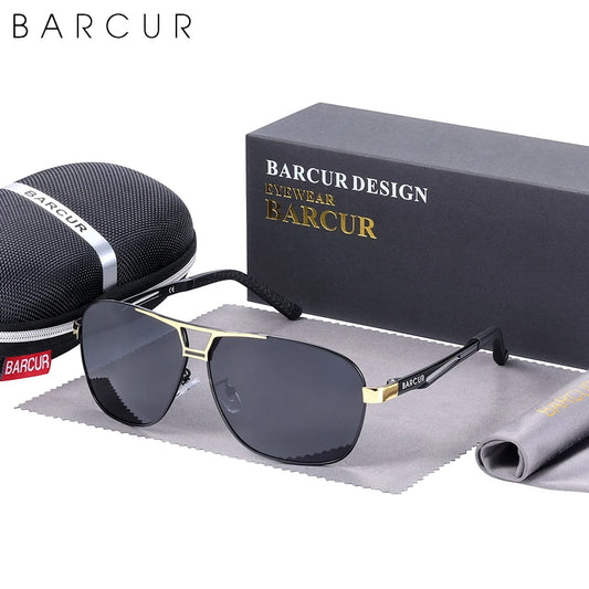 BARCUR Design Pilot Sunglasses Metal Frame Men Polarized Sun Glasses Mirror Eyewear Trend Styles UV400 Protection
