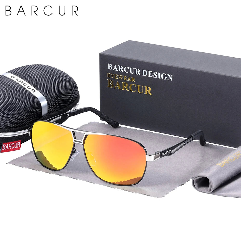 BARCUR Design Pilot Sunglasses Metal Frame Men Polarized Sun Glasses Mirror Eyewear Trend Styles UV400 Protection