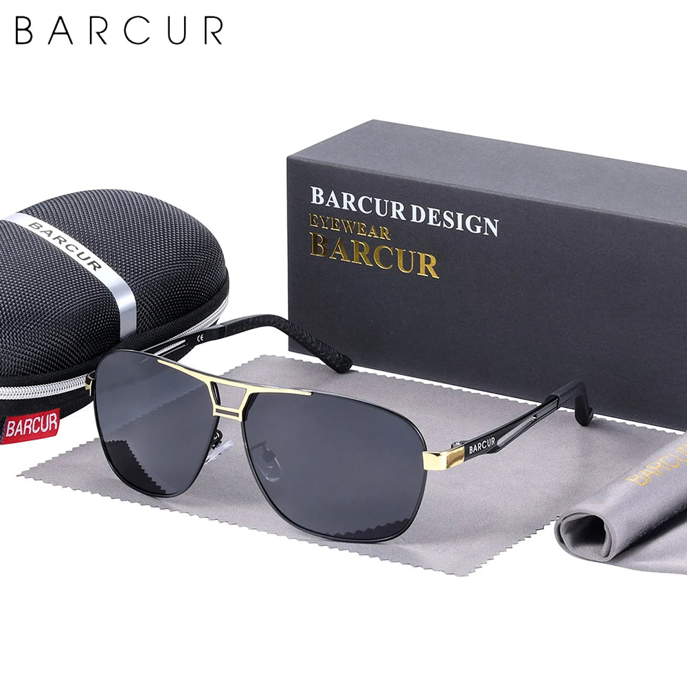 BARCUR Design Pilot Sunglasses Metal Frame Men Polarized Sun Glasses Mirror Eyewear Trend Styles UV400 Protection