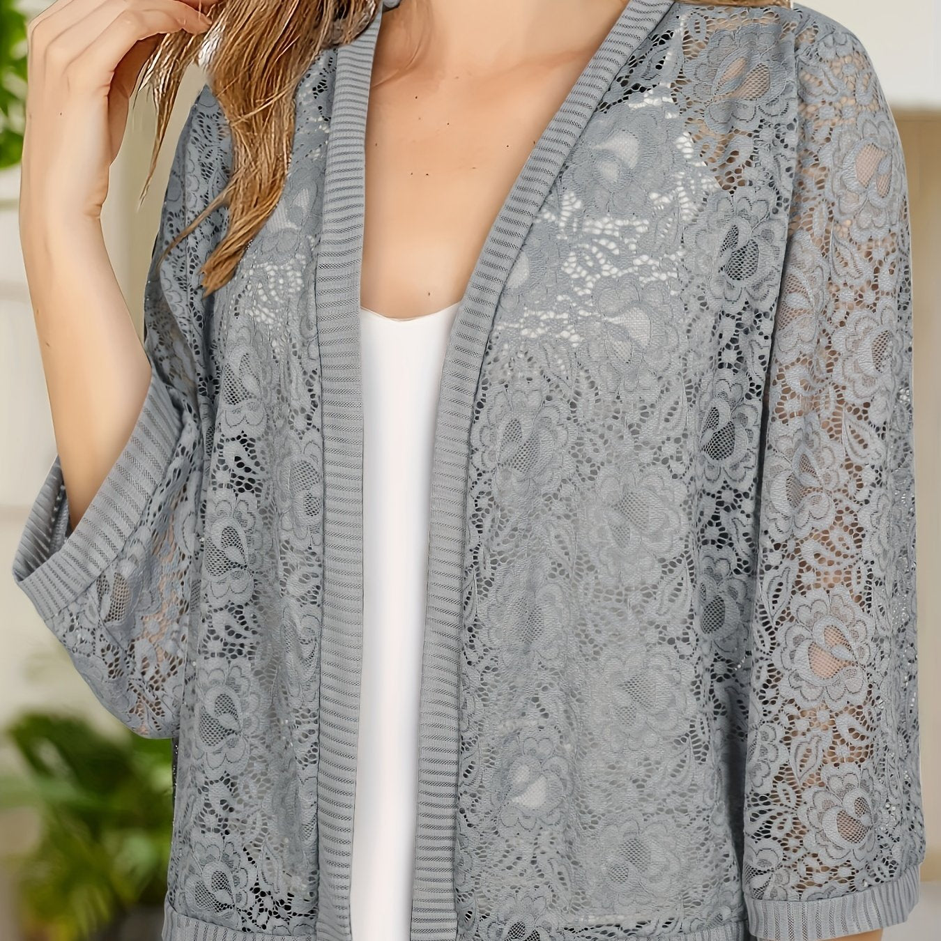 GrabliWorld Floral Lace Open Front Cardigan