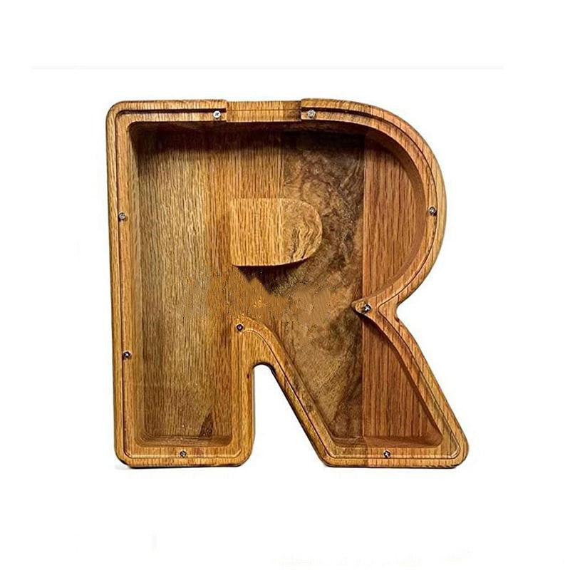 Nordic Wooden Letter Piggy Bank – Handmade Alphabet Coin Box (A–Z)