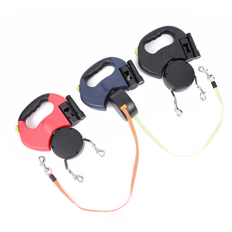 Retractable Dog Leash for Small Dogs – Reflective Dual Pet Leash with 360° Swivel & Lights