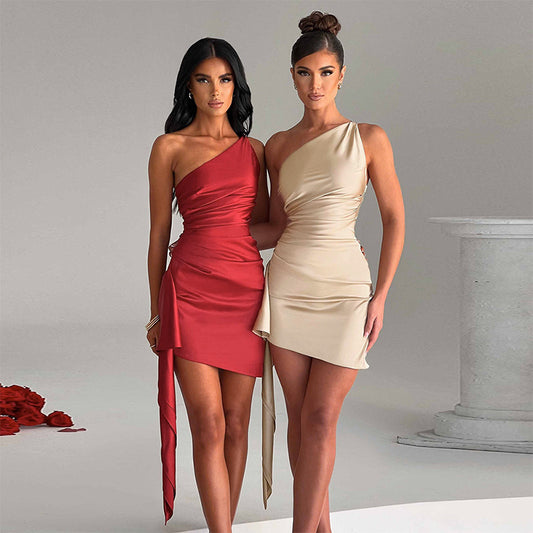 One-Shoulder Backless Mini Dress – Sexy Sleeveless Party Dress for Women