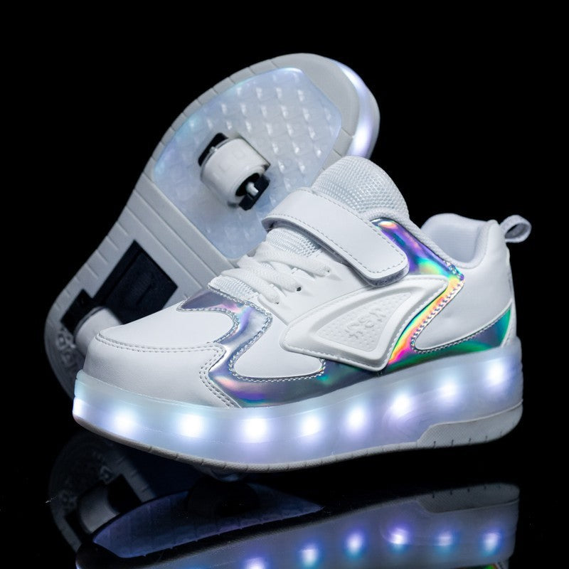 Rechargeable LED Roller Shoes for Kids – Double PU Wheels with Light-Up Sole
