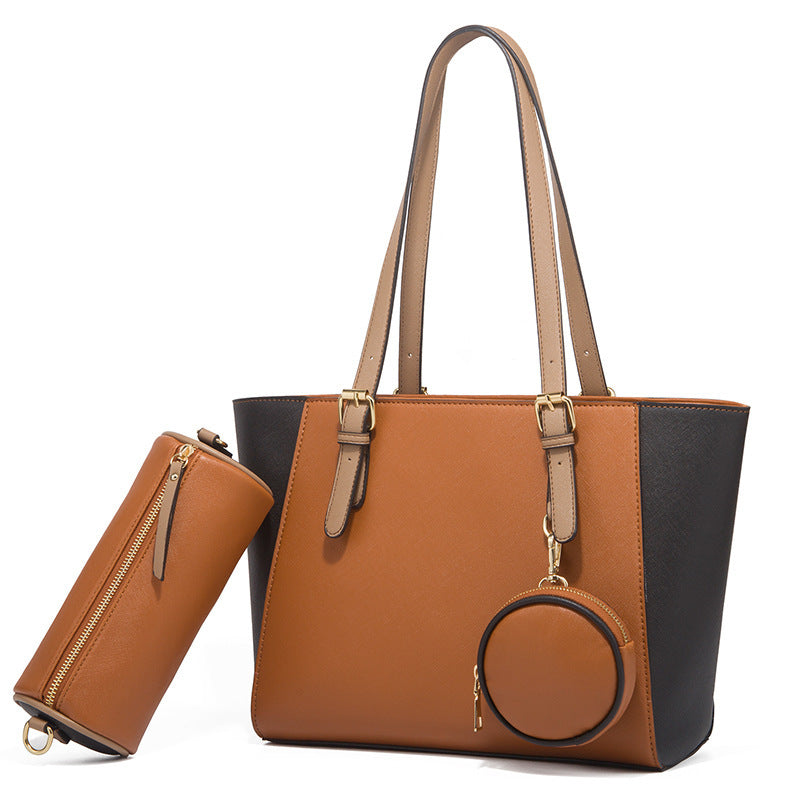 Three-in-One Saffiano PU Leather Shoulder Bag Set – Retro Elegance Edition