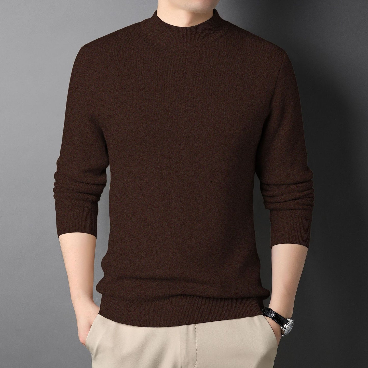 Pure Color Half Collar Men's Slim Fit Sweater Base Sweater
