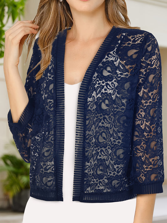 GrabliWorld Floral Lace Open Front Cardigan