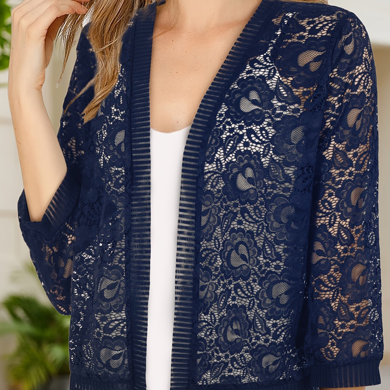 GrabliWorld Floral Lace Open Front Cardigan