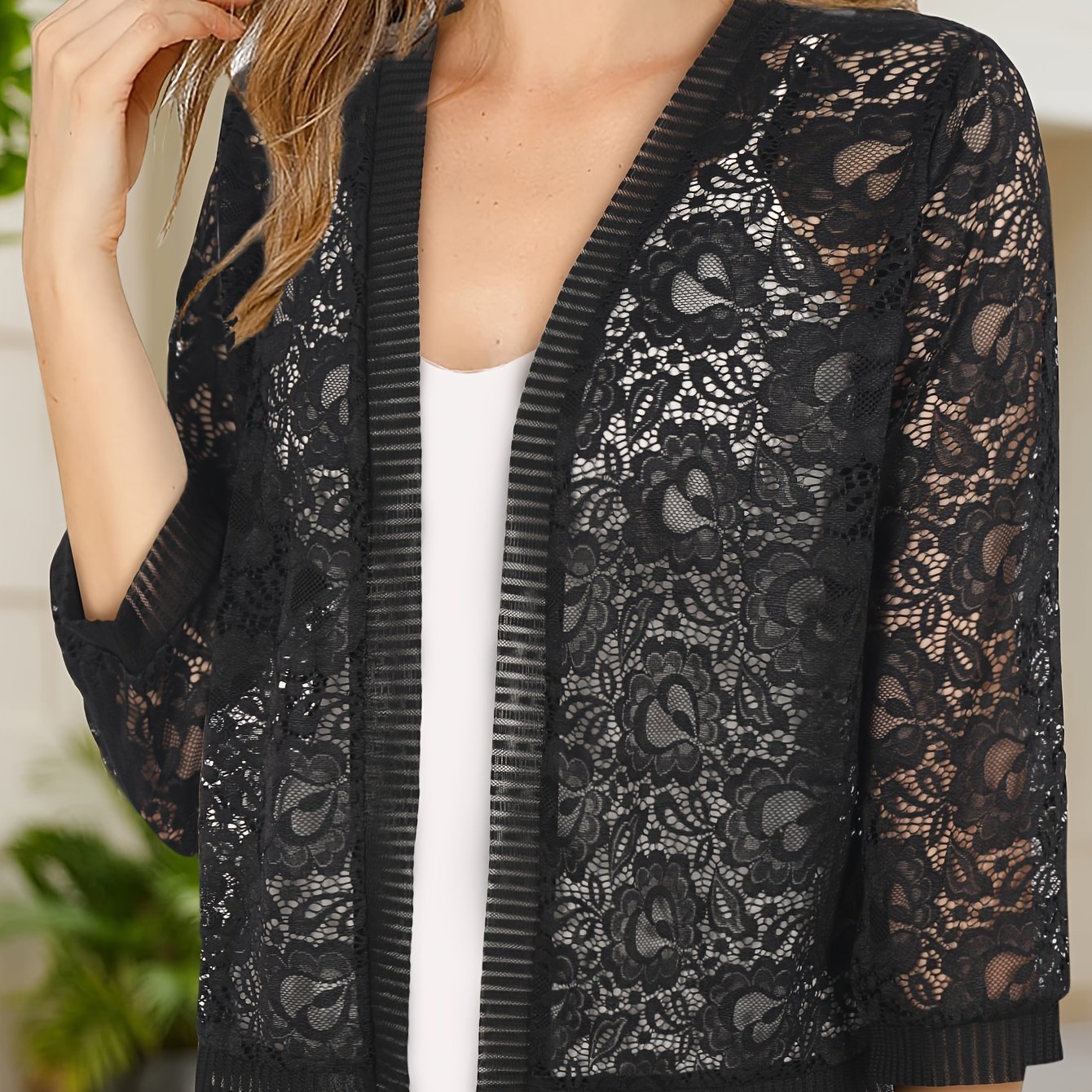 GrabliWorld Floral Lace Open Front Cardigan