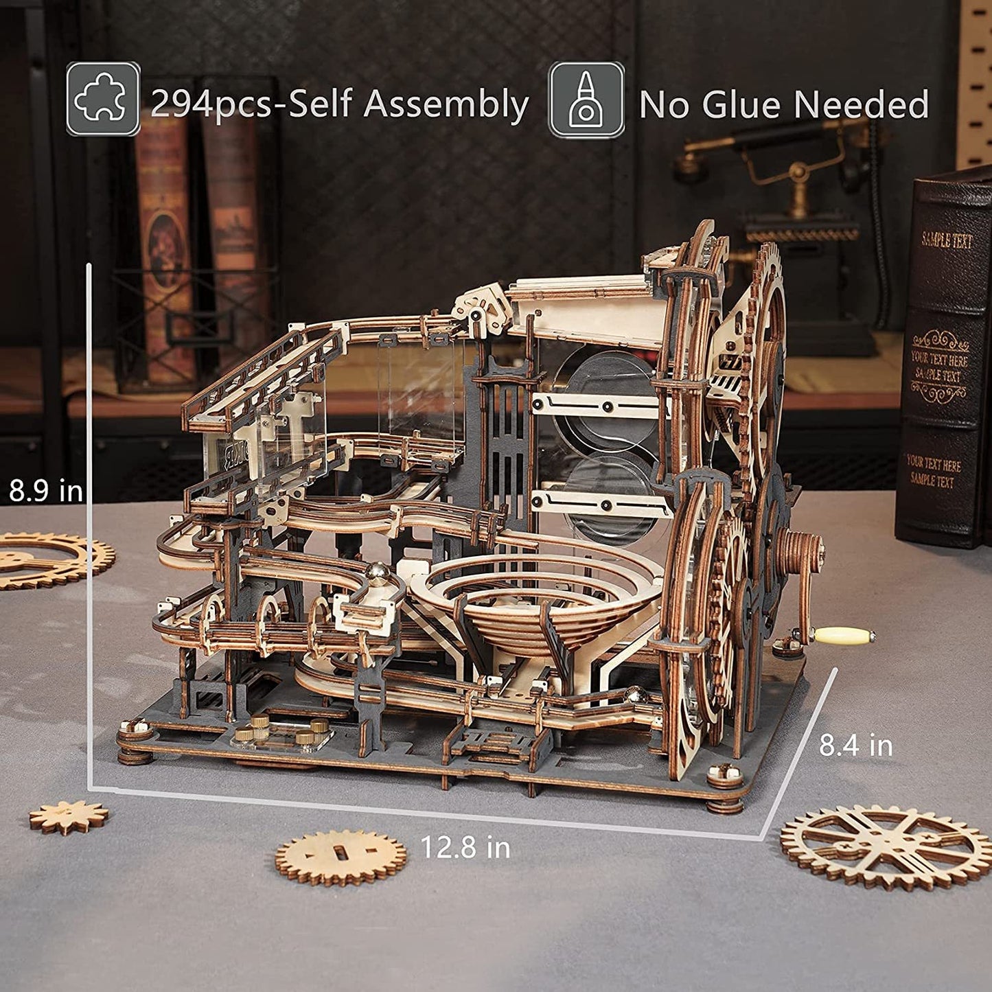 ROKR Marble Night City 3D Wooden Puzzle – Waterwheel Marble Run Kit