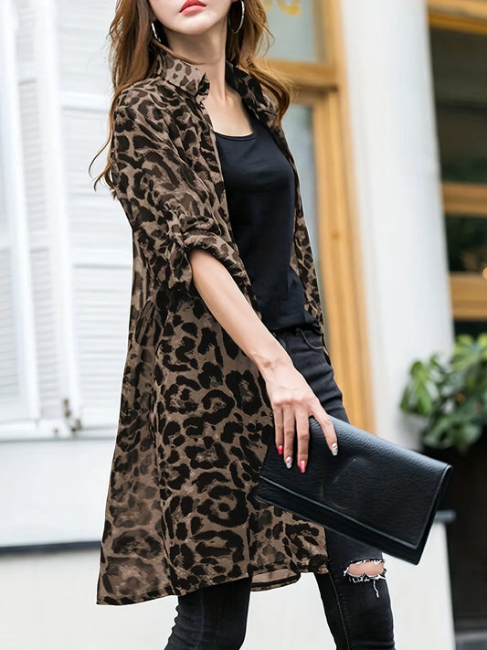 GrabliWorld Women’s Leopard Print Chiffon Cardigan