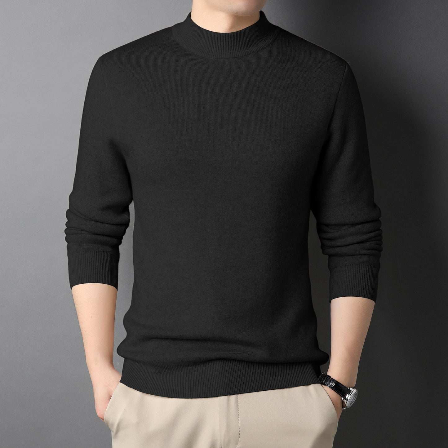 Pure Color Half Collar Men's Slim Fit Sweater Base Sweater