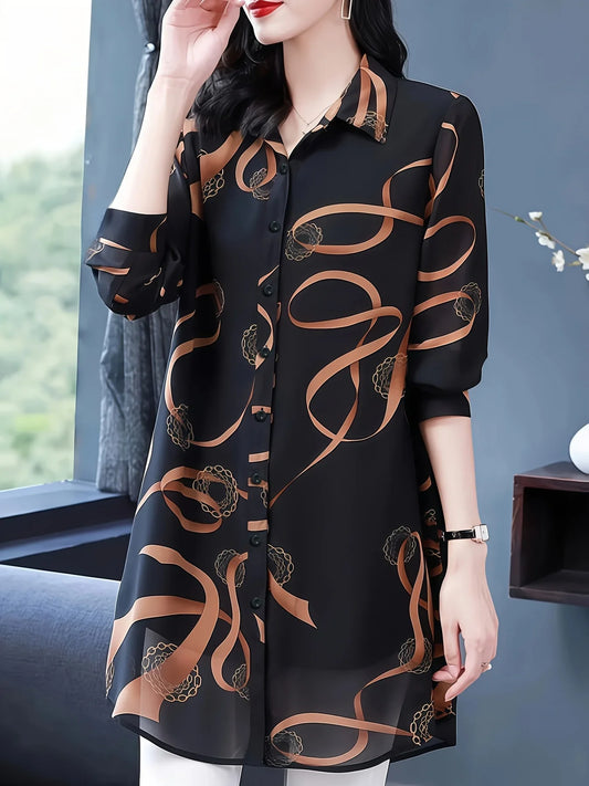 GrabliWorld Women’s Elegant Geometric Print Long Sleeve Shirt