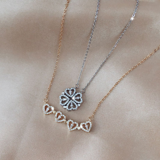 Detachable Deformed Four-leaf Clover Necklace For Women A Multi-wearing Zircon Small Love Short Clavicle Chain
