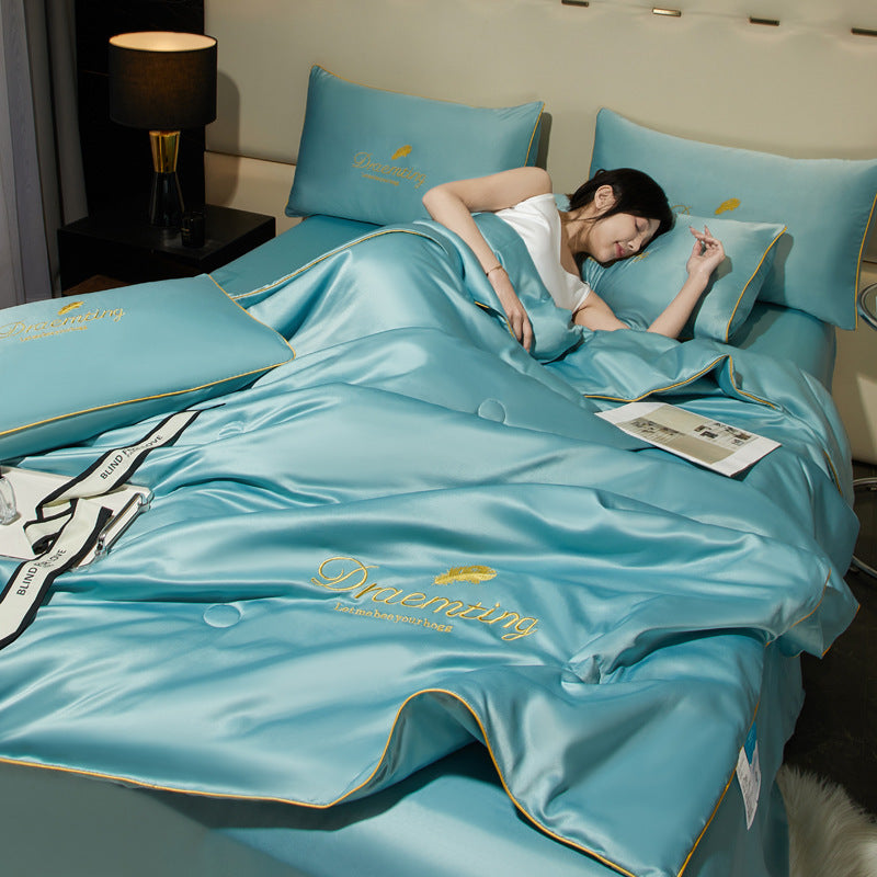 Modern Simple Washed Silk Airable Cover Ice Silk Printing And Dyeing Embroidery