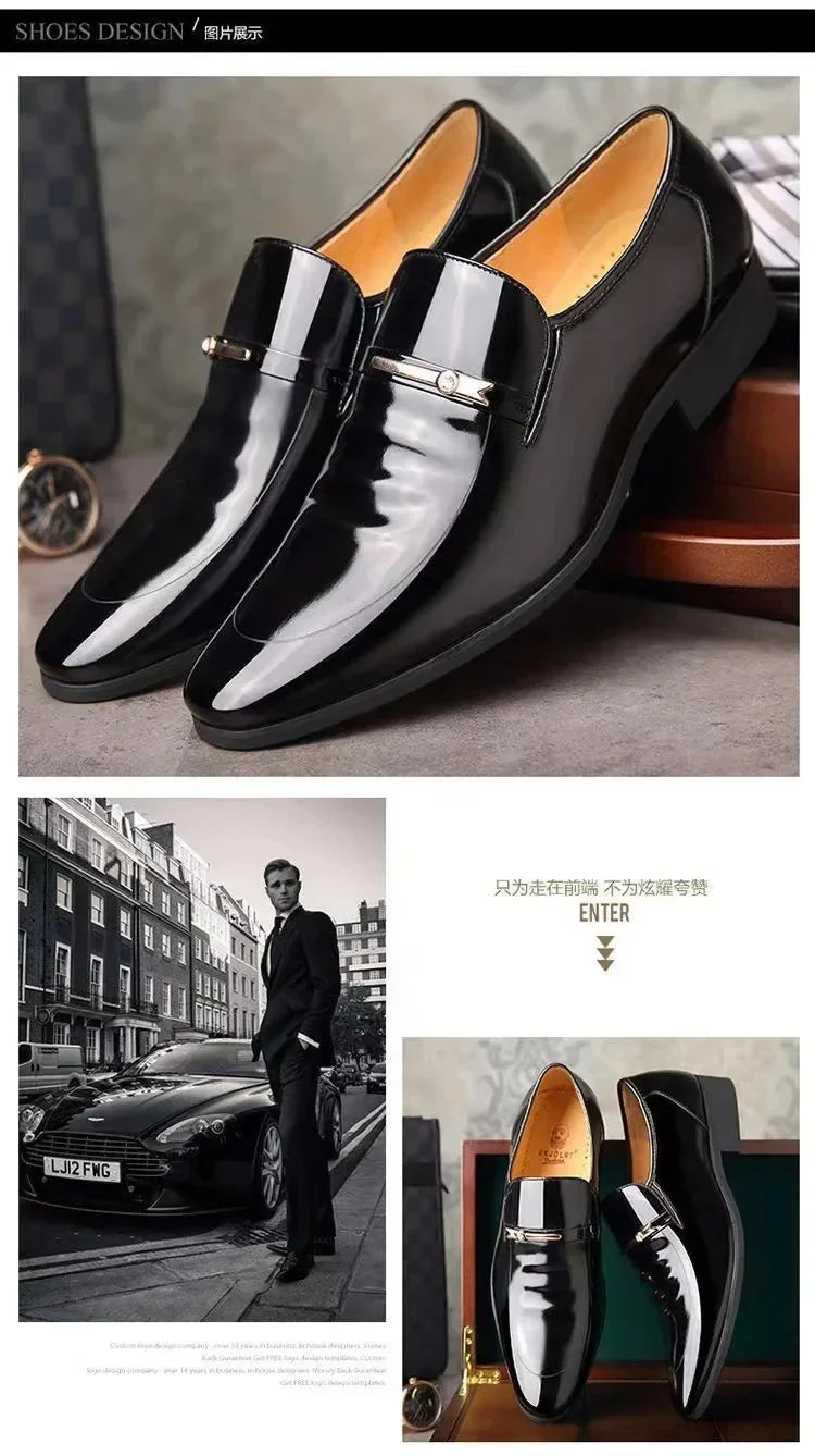 Men Slip-On Formal PU Leather Shoes – Pointed Toe, Business Style (EU 34–50)