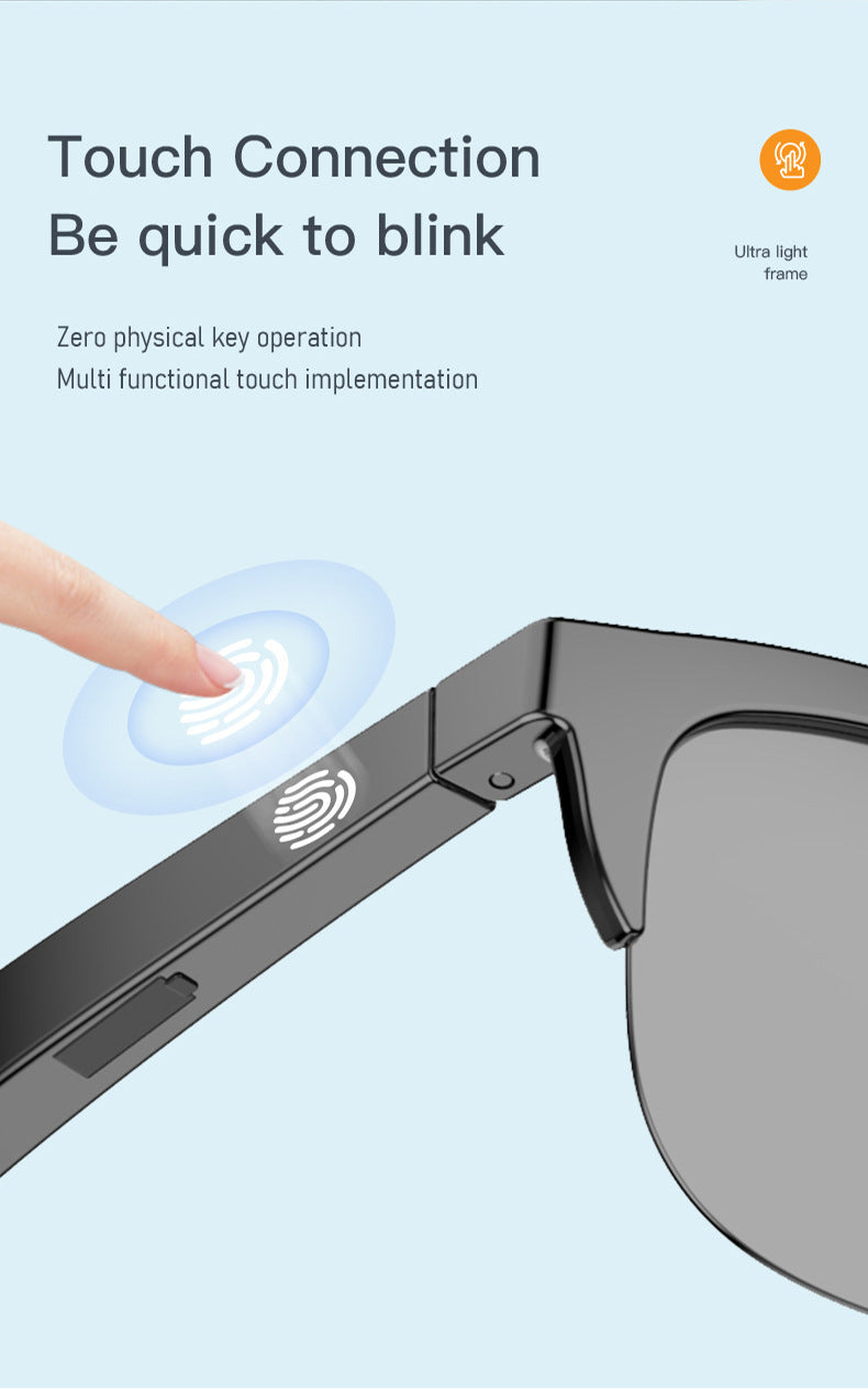 Intelligent Bluetooth Glasses with Air Conduction & Touch Control – F-06 Black