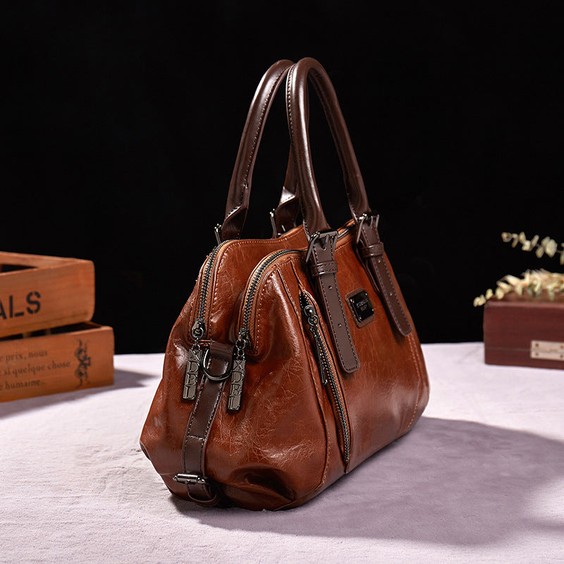 Women's Genuine Leather Crossbody Tote Handbag