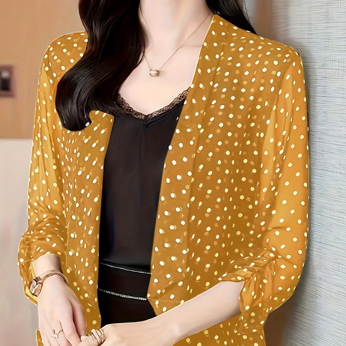 GrabliWorld Polka Dot Open Front Cardigan
