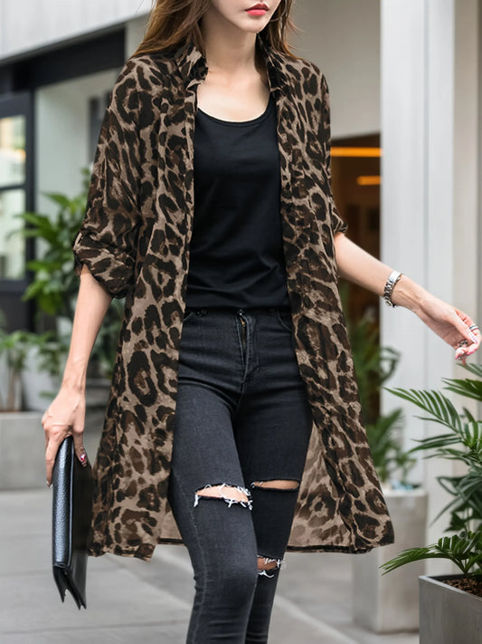 GrabliWorld Women’s Leopard Print Chiffon Cardigan