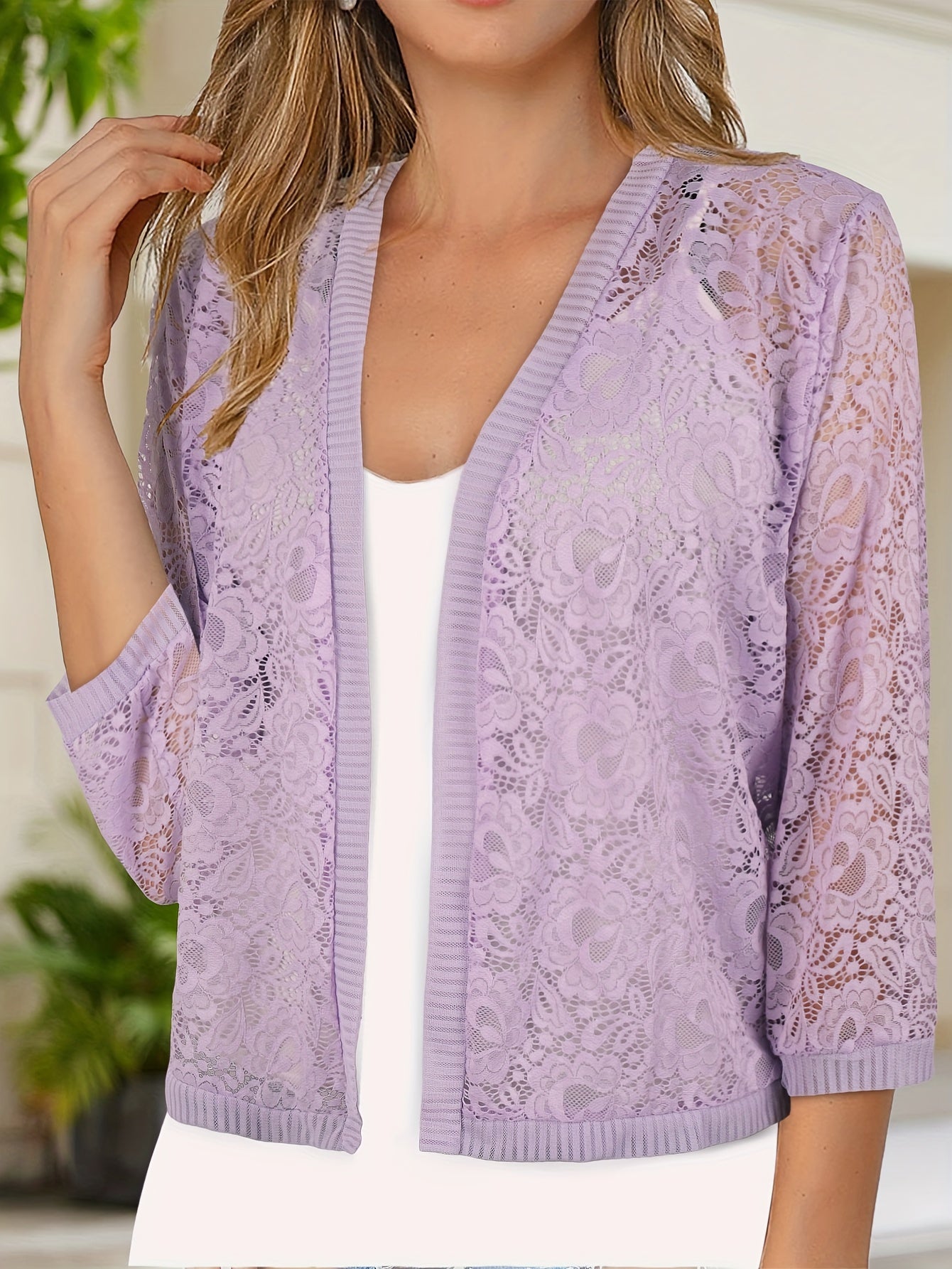 GrabliWorld Floral Lace Open Front Cardigan