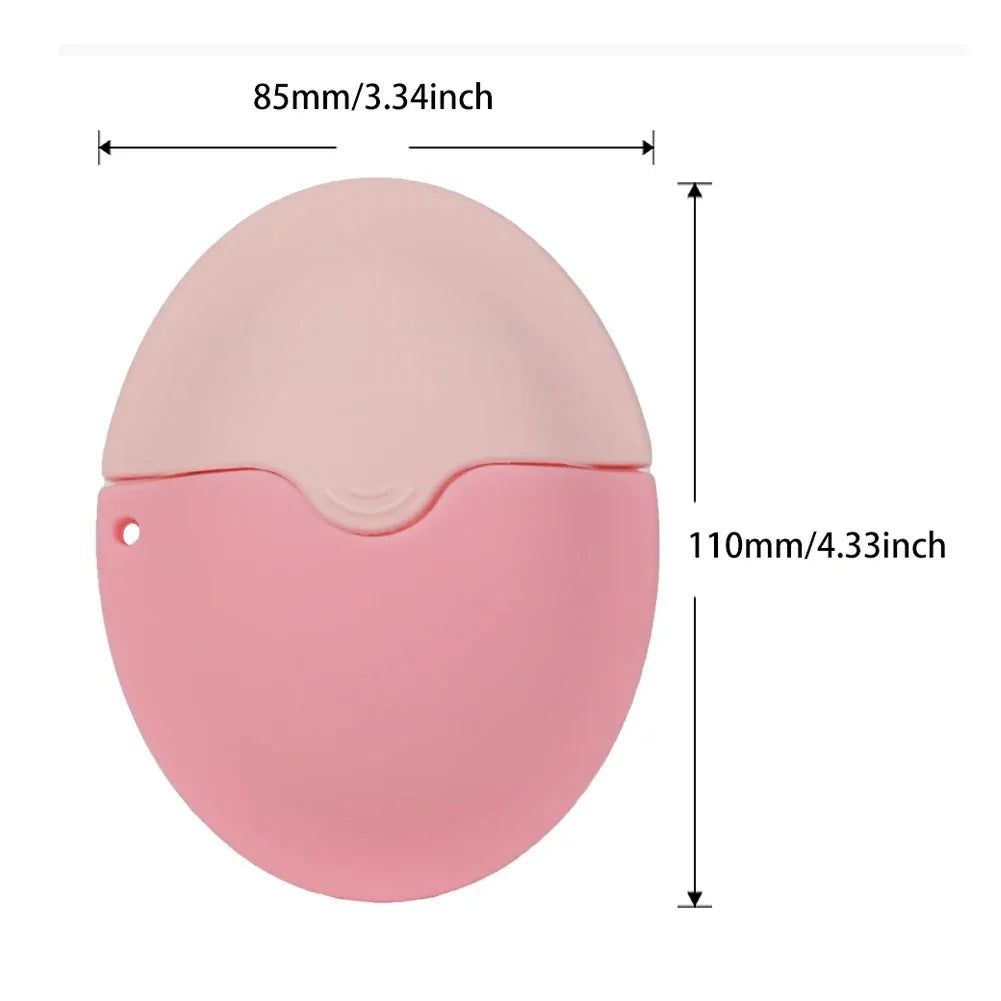 Pink and beige silicone case with dimensions labeled on a white background