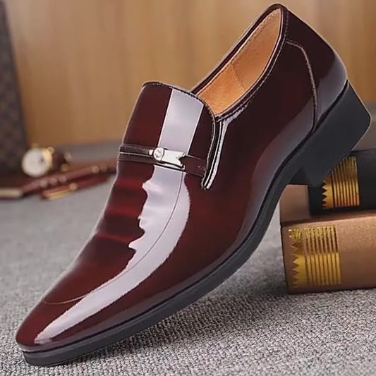 Men Slip-On Formal PU Leather Shoes – Pointed Toe, Business Style (EU 34–50)
