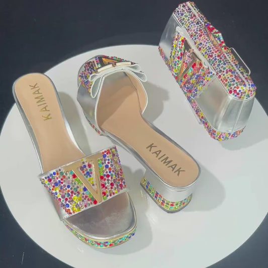 Peep Toe Rhinestone Pumps with Matching Bag – Italian Style Party & Wedding Set (Sizes 37-43)